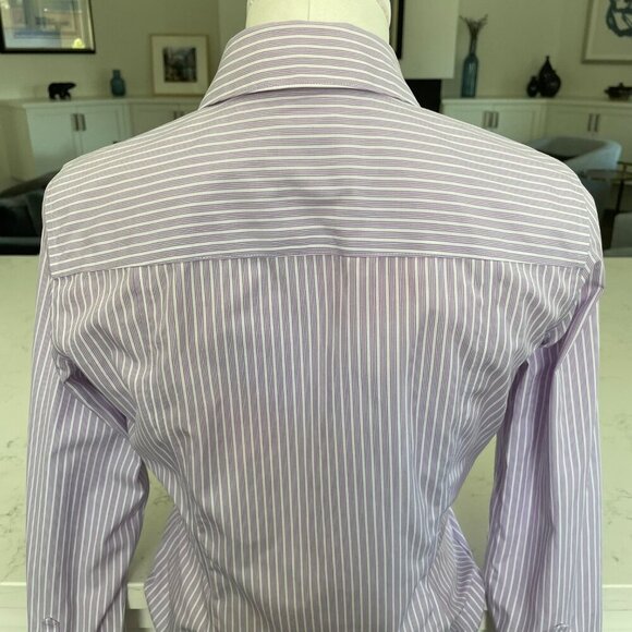 Brooks Brothers Petite Fitted LS Button Down Striped Blouse Purple Wht Sz 4P - Picture 6 of 11